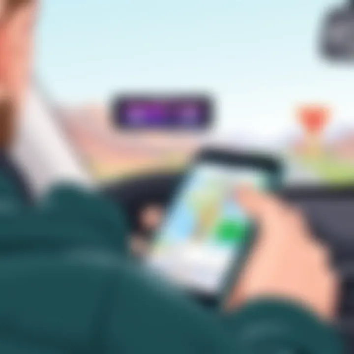 Smartphone with navigation app and GPS functionality in use