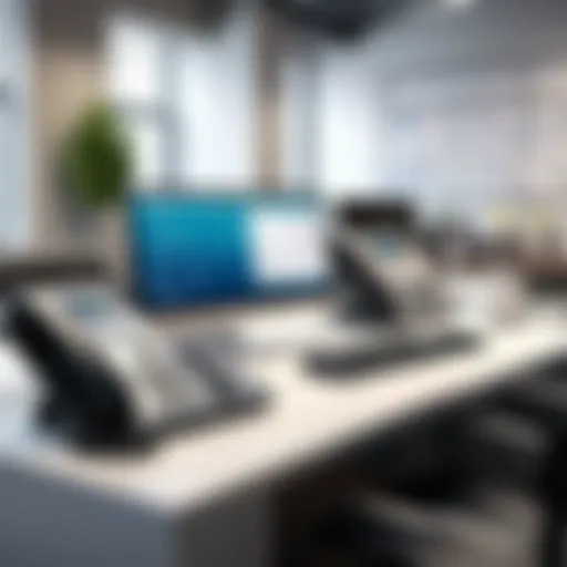 A modern office setting showcasing a small business utilizing internet phone systems.