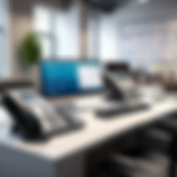 A modern office setting showcasing a small business utilizing internet phone systems.