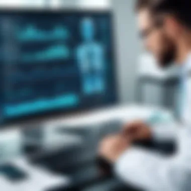 Analyzing Patient Data with EMR Healthcare professional analyzing patient data on a computer