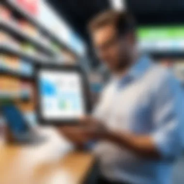 Unlocking Sales Insights: The Essential Role of Software A corner store owner analyzing sales data on a tablet