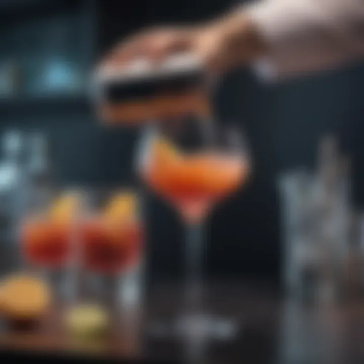 Elegant bartender pouring cocktail into glass