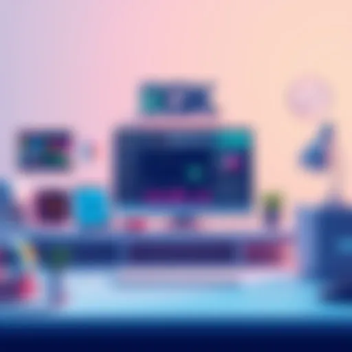 Vibrant Digital Workspace Showcasing a vibrant digital workspace with design tools.