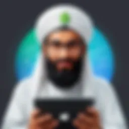 Illustration of a person learning Arabic on Duolingo