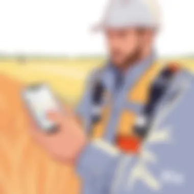 User Interaction with Fiix App in the Field User interacting with Fiix app on a mobile device in a field setting