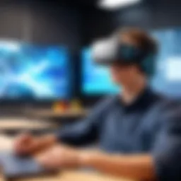 A student engaging with virtual reality content in a classroom setting.