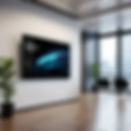 A sleek digital signage display in a modern office environment.