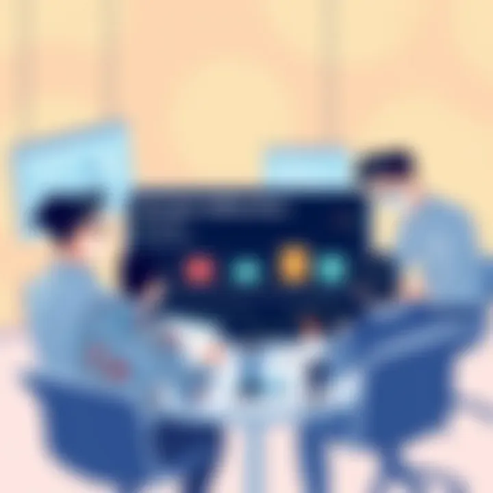 Collaborative workspace with virtual team members interacting over project timelines
