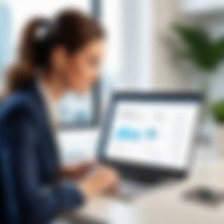 Real estate professional using PropertyBase CRM on a laptop