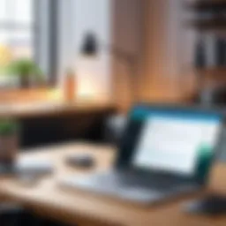 User accessing remote software on a laptop in a cozy home office environment