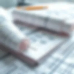 A close-up of construction plans and blueprints