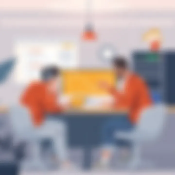 Collaboration in Spiceworks Environment Illustration of IT professionals collaborating on Spiceworks