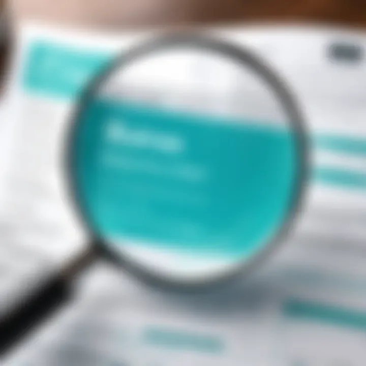 Illustration of a magnifying glass focusing on a business loan document