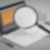 Illustration depicting a magnifying glass over Intuit Online Payroll interface