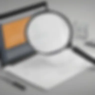 Illustration depicting a magnifying glass over Intuit Online Payroll interface