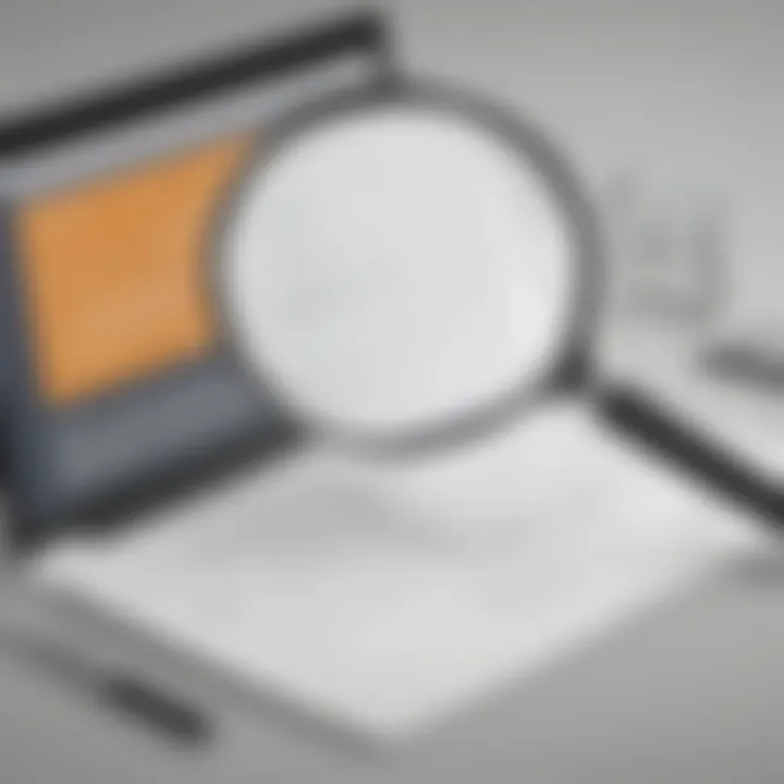 Illustration depicting a magnifying glass over Intuit Online Payroll interface