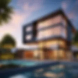 Architectural rendering of a modern building created with Lumion