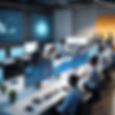 Collaboration in a Diverse Workplace A diverse group of employees collaborating in a modern workspace