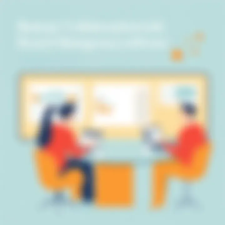 Visual representation of a team collaborating remotely using board management software on digital devices.