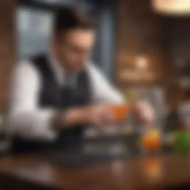 Refined bartender arranging drink garnishes