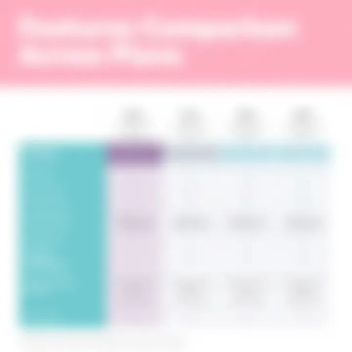 Comparison chart of Squarespace features across pricing plans