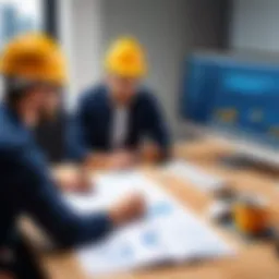 Construction team analyzing project requirements