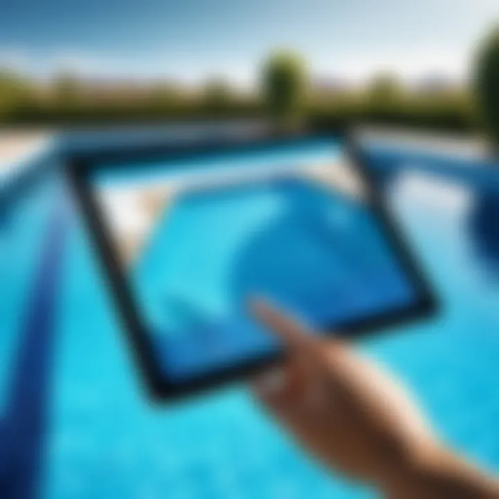 Collaboration tools within swimming pool construction software displayed on a tablet