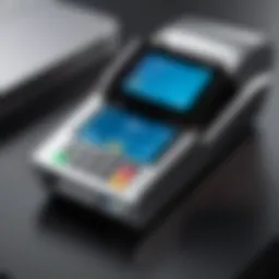 A sleek cashless POS terminal displaying a contactless payment transaction