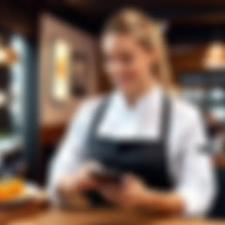Restaurant staff engaging with a mobile POS device