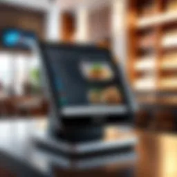 A sleek POS terminal in a modern restaurant environment