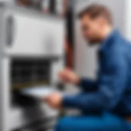 Expert HVAC technician inspecting furnace