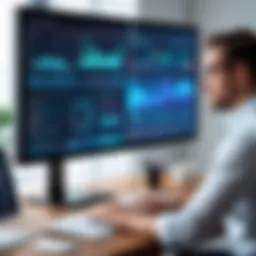 A thoughtful individual analyzing data on a digital screen, representing strategic decision-making.