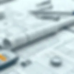 Blueprints and calculations for a construction project